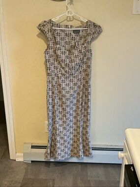 Floral Ivory and Brown Cap-Sleeve Maxi Dress